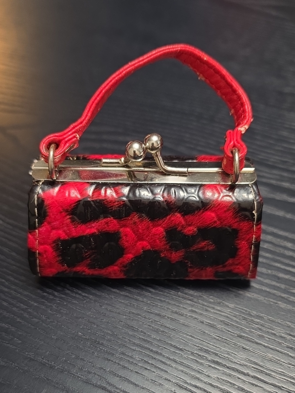 Red and Black Leopard Mini Lipstick Bag, Used